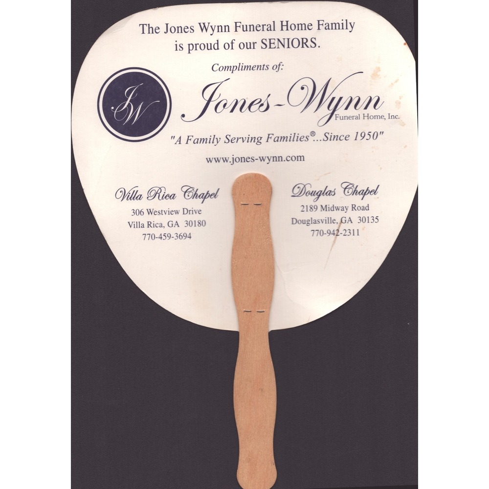 Vtg Congratulations Seniors Graduation Handheld Paper Fan Jones-Wynn Funeral GA - Picture 2 of 2